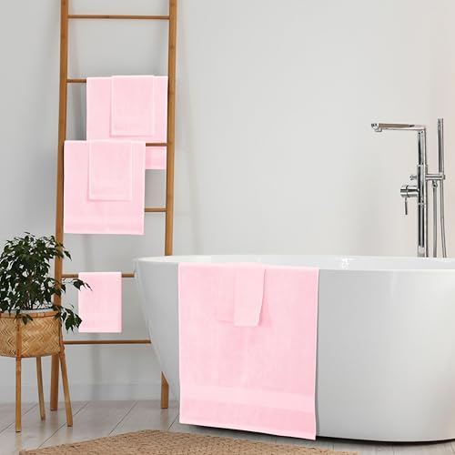 8 Piece Towel Set 100% Ring Spun Cotton, 2 Bath Towels 27x54, 2 Hand Towels 16x28 and 4 Washcloths 13x13 - Ultra Soft Highly Absorbent Machine Washable Hotel Spa Quality - Pink - color: Pink, size: 8 Piece Towel Set