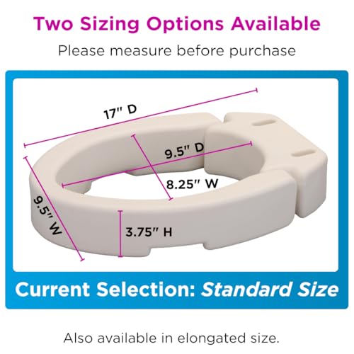 NOVA Medical Products Hinged Toilet Seat Riser, Lift Up and Down Raised Toilet Seat (For Under Seat), For Standard Seat, White, 1 Count (Pack of 1) - style: Standard Hinged