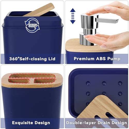 Bathroom Accessories Set with Sequin Shower Curtain, Navy Blue Bathroom Set with Trash Can,Towel Set,Shower Curtain Set - size: Bath Set+Shower Curtain, style: Navy Blue