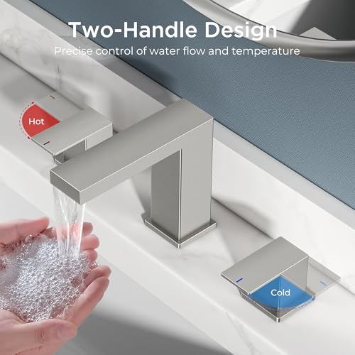 FORIOUS 8 in Brushed Nickel Bathroom Faucet Waterfall 3 Holes, Commercial | Two Handle 3 Hole Bathroom Sink Faucet Brushed Nickel, Silver Waterfall Faucet for Bathroom Sink for Renovation and Upgrading - color: Stainless Steel, style: Transitional