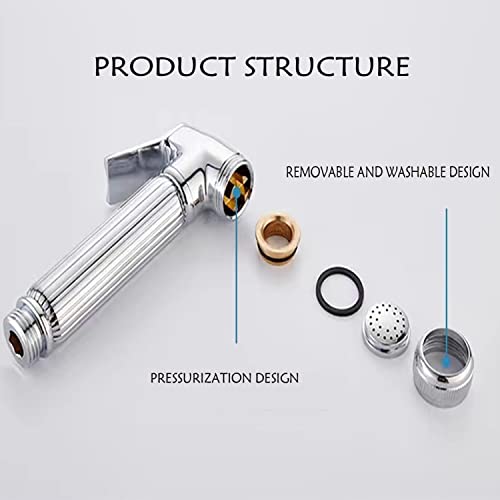 Solid Brass Handheld Bidet Sprayer Toilet-Adjustable Water Pressure Control with Bidet Hose for Feminine Wash Bidet Faucets Sprayer for Kitchen and Toilet Cleaning