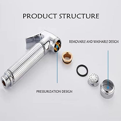 Solid Brass Handheld Bidet Sprayer Toilet-Adjustable Water Pressure Control with Bidet Hose for Feminine Wash Bidet Faucets Sprayer for Kitchen and Toilet Cleaning