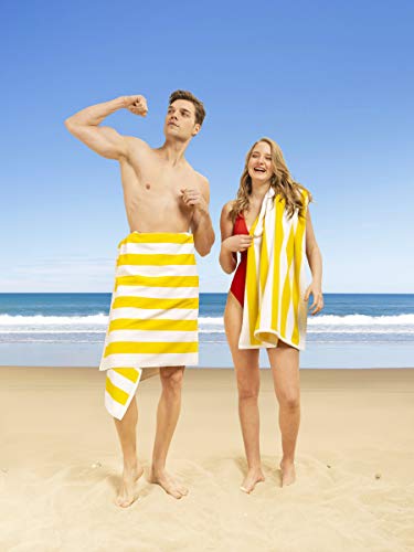 American Soft Linen Cabana Striped Beach Towels, 30x60 inch 4 Piece Oversize Pool Towels, Quick Drying Sand Free Swim Towels, Yellow - color: Yellow