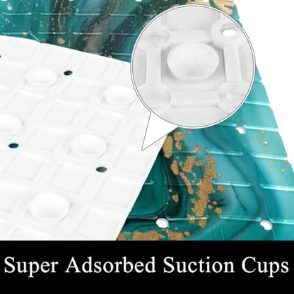 Shower Mat Non Slip, Green Marble with Gold Veins Anti Slip Bath Mat for Tub, 26.8 x 15.1 Inch Bathtub Mat with Suction Cups and Drain Holes, Machine Washable - color: Multi 6