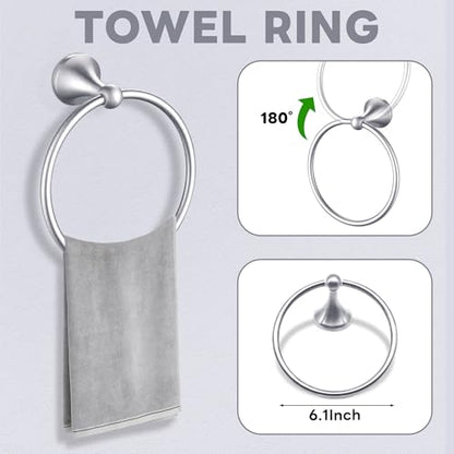 Brushed Nickel Bathroom Hardware Set Wall Mounted Brushed Nickel Accessories Set 4 Pieces Bathroom Hardware Set, 23.6 inch Towel Bar | Towel Hook | Toilet Paper Holder | Hand Towel Holder - color: Nickel