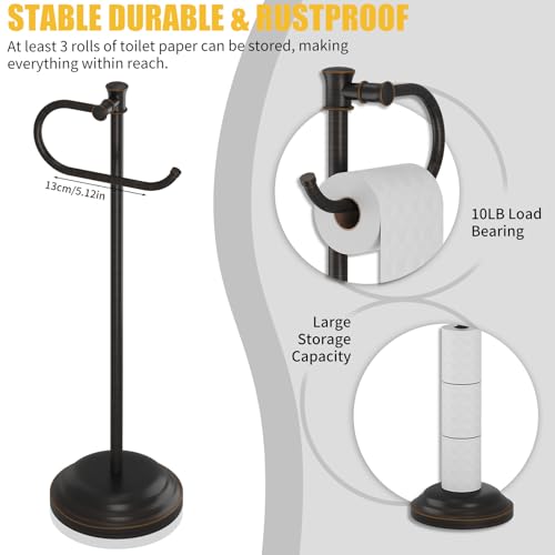 Toilet Paper Holder Floor Stand, Bathroom Freestanding Bronze | Toilet Tissue Roll Holder, Free Standing Rack with Storage, Weighted Base Accessories, SUS304 Stainless Steel Rustproof - color: Bronze