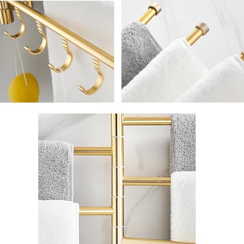 ZHOUXIAO Swing Out Towel Bar Holder Gold Finish/Golden Swivel Towel Rack for Bathroom or Kitchen, Metal Towel Bar Folding Arm Swivel Hanger Bathroom Storage Wall Mounted A-4Bars