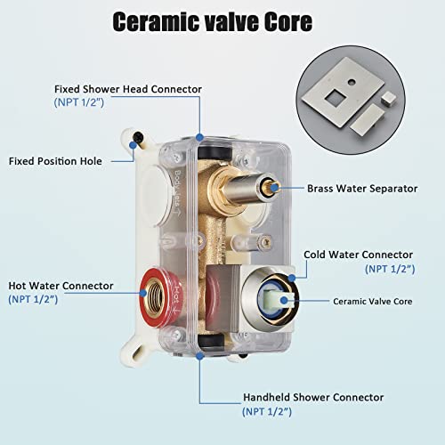 Shower System 12 Inch LED Square Showerhead Shower Faucet Set Shower Kit with Handheld Spray SUS304 Stainless Steel Shower Trim Kit Handheld shower with Rough-in Valve Brushed Nickle… - color: Brushed Nickel, style: 12"-led
