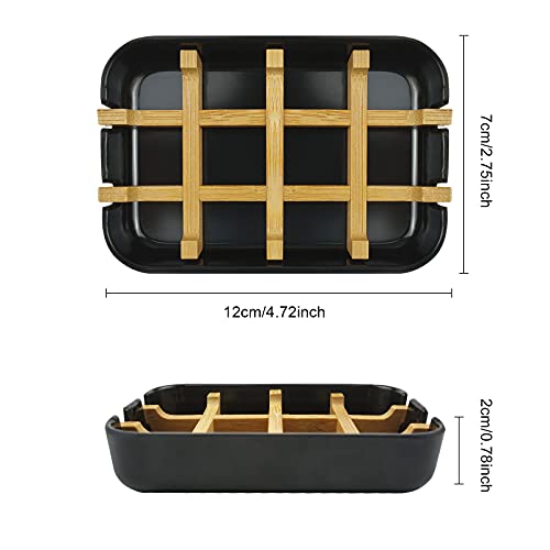 2 Pack Bamboo Soap Dish, Self-Draining Soap Box, Wooden Bamboo Bar Soap Holder for Shower, Bathroom, Kitchen, Bathtub, Bar Sink (White and Black) - color: White and Black