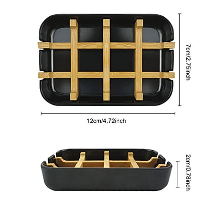 2 Pack Bamboo Soap Dish, Self-Draining Soap Box, Wooden Bamboo Bar Soap Holder for Shower, Bathroom, Kitchen, Bathtub, Bar Sink (White and Black) - color: White and Black