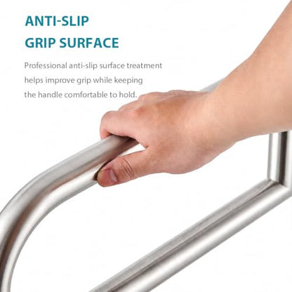 Flip UP Toilet Safety Rail Stainless Steel Silver: Modunful Brushed SUS304 Grab Bar with Arm Support - 23.6" Width, 400 lbs Capacity for Elderly, Disabled, Bathroom, Wide Base - color: S-2931.Silver