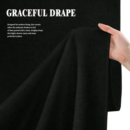 Linen Shower Curtain Black Boho Farmhouse 48" W x 72" L | Linen Fabric, Boho Farmhouse, Woven Texture, Natural Cloth, Elegant Drape, Washable, Shower Curtain for Bathroom Bathtub - color: Flax-black, size: 48"W x 72"L
