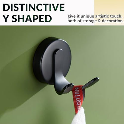 Matte Black Robe Towel Hook, Heavy Duty 11 lbs, Wall Mounted | Rust-resistant Double Wall Hook for Bathroom Kitchen Entryway, Towels, Robes, Coats, Bags Storage Hook, Anti-drop Design