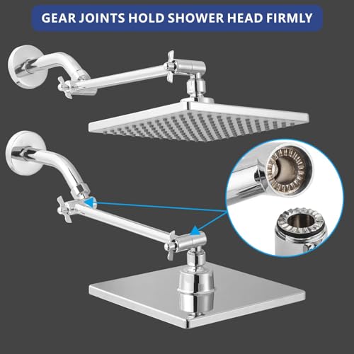 Voolan 11 Inch Shower Extension Arm with Lock Joints, Adjustable Height and Angle, Premium Solid Brass Anti-leak (Chrome) - color: Chrome