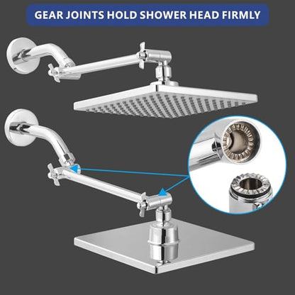 Voolan 11 Inch Shower Extension Arm with Lock Joints, Adjustable Height and Angle, Premium Solid Brass Anti-leak (Chrome) - color: Chrome