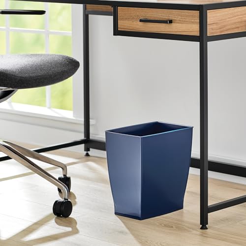 iDesign Small Plastic Bathroom Trash Can, Navy Blue | Slim Rectangle, For Bedroom, Office, Dorm - color: Navy Blue, style: Pack of 1