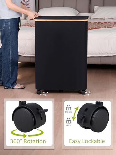 efluky Double Laundry Hamper with Wheels, Divided Laundry Hamper with Removable Bags, 2 Section Dirty Clothes Basket with Handles for Bathroom, Bedroom & Laundry Room, 160L Dark Black - color: Black, size: 160L