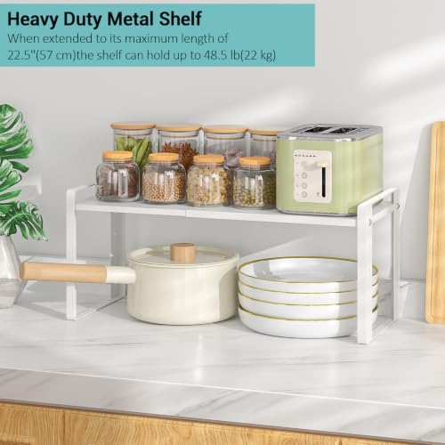 2 Pack Expandable Cabinet Organizer Shelves, 88lbs High Weight Capacity, Stackable Heavy-Duty Metal Storage Rack, Adjustable Cabinet Shelf for Kitchen, Pantry, Cupboard, Under Sink, White - color: White
