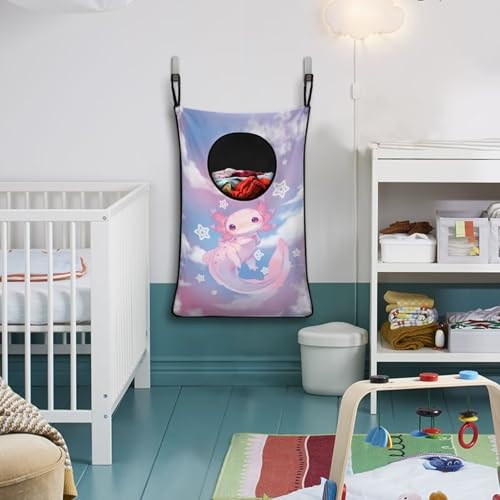 ZOUTAIRONG Cute Pink Axolotl Print Laundry Hamper Hanging Laundry Bag for Bathroom, Zipper Toys Storage Space Saving Organizer - color: Cute Pink Axolotl