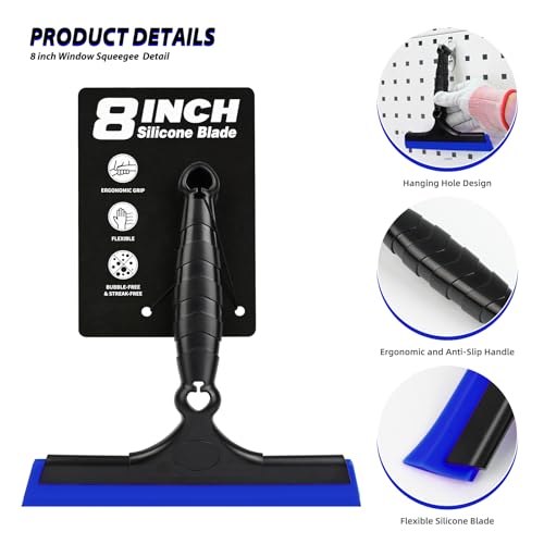 EHDIS 2PCS Flexible 8-Inch Silicone Squeegee Window Tint Tool Auto Water Blade, Shower Squeegee for Car Windshield, Glass, Tiles, and Smooth Surfaces (Blue) - color: Blue