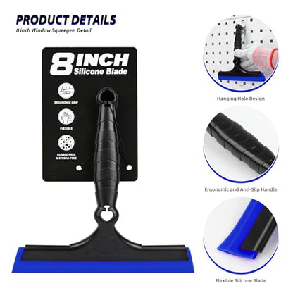 EHDIS 2PCS Flexible 8-Inch Silicone Squeegee Window Tint Tool Auto Water Blade, Shower Squeegee for Car Windshield, Glass, Tiles, and Smooth Surfaces (Blue) - color: Blue