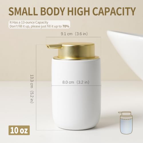 BosilunLife Lotion Pump Dispenser for Bathroom, Kitchen, Countertop | Hand Soap Dispenser Bathroom Ceramic Dish Liquid Soap Dispenser (White with Gold, Liquid Pump) - color: White&gold