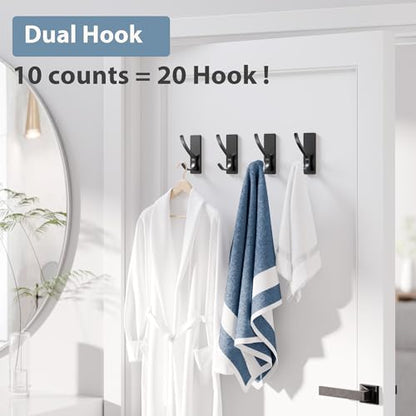 10-Pack Self Adhesive Towel Hooks: Extra Strong 13LB, Stainless Hook for Hanging Loofah, Towels, Coat, Bath Robe Bathroom Shower, Black - color: Black, size: 10 Pack