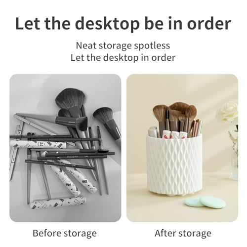 Makeup Brush Holder with Lid, 360° Rotating Dustproof Cover | Dustproof clear cover keeps brushes clean — 5 slots, spinning countertop caddy for vanity, bathroom & dorm - style: Simple
