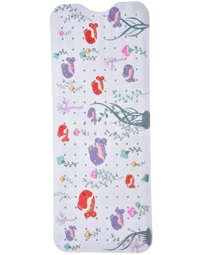 ENKOSI Non-Slip Bath & Shower Mat 40x16 Extra Long, Suction & Drain Holes | Fun aquarium print for kids; Durable PVC; 40x16 in, Aquarium Print - color: Aquarium Print