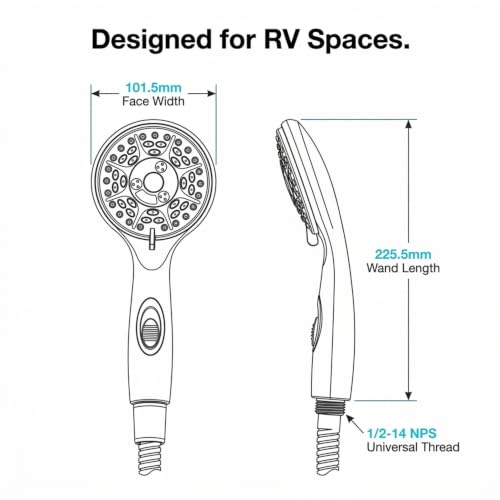 Dura Faucet DF-SA432K-WT RV Handheld Shower Wand Hose Kit (White) | Eco on/off switch pauses flow to save water in tight showers. Fits standard RV shower hoses. - color: White, size: Wand & Hose Kit