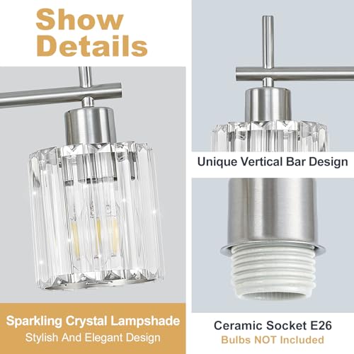 Brushed Nickel Bathroom Light Fixtures, Round, 4-Light | Vanity Lights with Crystal Shades, Modern Bathroom Lighting Fixtures over Mirror (Bulbs Not Included, E26) - color: Brushed Nickel (Round), size: 4-Light