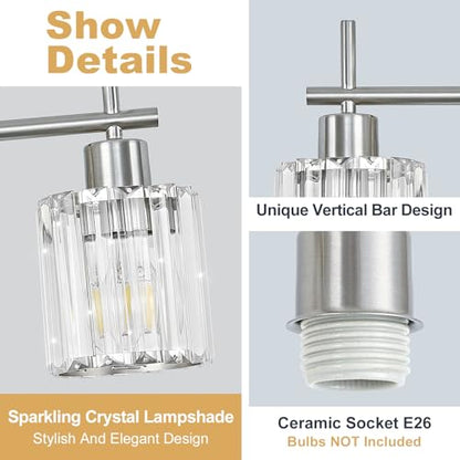 Brushed Nickel Bathroom Light Fixtures, Round, 4-Light | Vanity Lights with Crystal Shades, Modern Bathroom Lighting Fixtures over Mirror (Bulbs Not Included, E26) - color: Brushed Nickel (Round), size: 4-Light