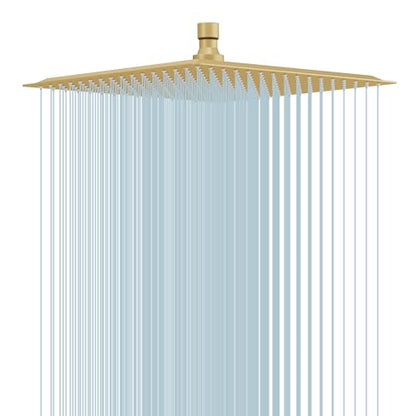 12 In Rain Shower Head High Pressure Rainfall Shower Head Brushed Gold | Square Rain Bathroom Showerhead, High Flow, Large Stainless Steel, Ceiling Mounted, Wall Mounted, Waterfall Full Body - color: Brushed Gold, size: 12 Inch