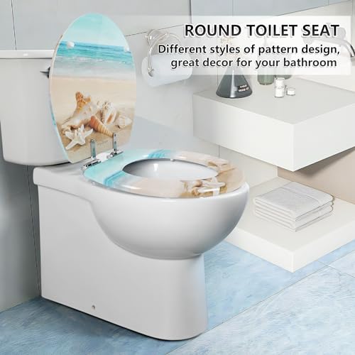Angol Shiold Toilet Seat ROUND Molded Wood 16.5Inch(Beach) | Quiet Close Quick Release Metal Hinges, Adjustable Fit for Standard Round Toilets, Easy to Install&Clean - color: Beach, size: Round-16.5“