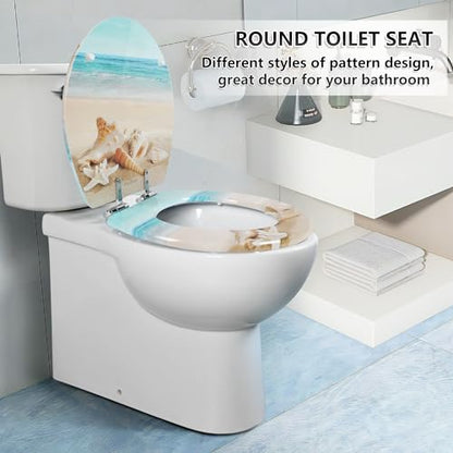 Angol Shiold Toilet Seat ROUND Molded Wood 16.5Inch(Beach) | Quiet Close Quick Release Metal Hinges, Adjustable Fit for Standard Round Toilets, Easy to Install&Clean - color: Beach, size: Round-16.5“