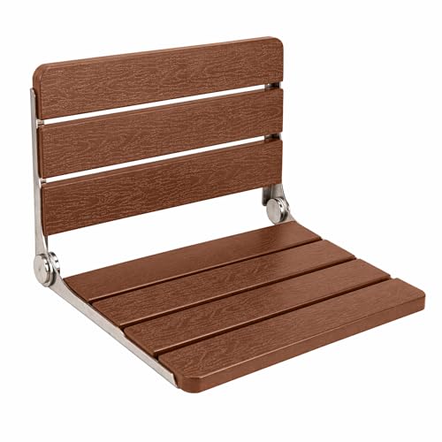 Foldable Wall Mounted Shower Seat with Stainless Steel Frame – Solid Teak Wood Shower Chair for Elderly and Disabled – Smooth Edges & Sturdy Structure – 400 Lbs Load Capacity