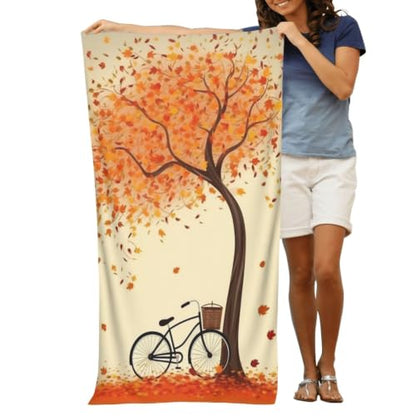 Tree Autumn Falling and Bicycle Bath Towel Super Absorbent Beach Towels Microfiber Bathroom Towel 32 x 52 Inch - color: Tree Autumn Falling and Bicycle