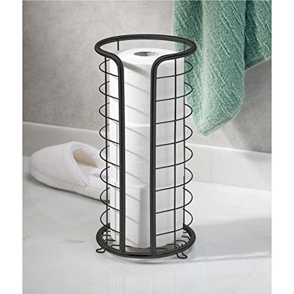 mDesign Metal Toilet Paper Holder Stand - Storage Reserve for 3 Rolls of Toilet Tissue - Freestanding Toilet Paper Holder - Stylish Bathroom Floor Toilet Paper Stand - Omni Collection - Matte Black - color: Matte Black