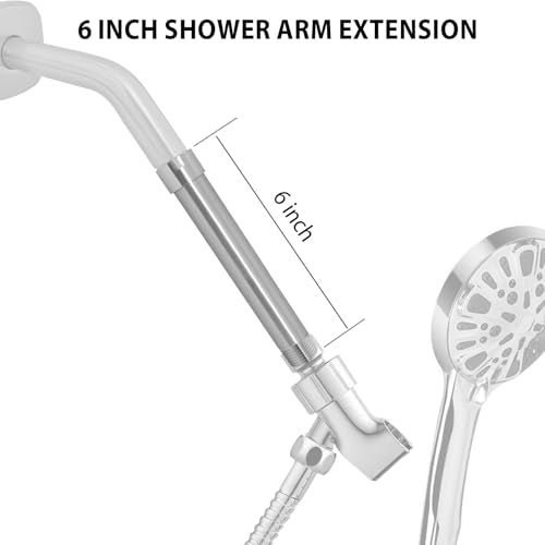Shower Arm Extender, 6 Inch Extension Arm for Rainfall and Handheld Shower Head, Wall Mount Straight Shower Head Extender Arm Female to Male NPT 1/2 Inch, Polished Chrome - color: Chrome, style: 6-Inch