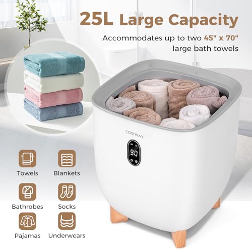 COSTWAY Towel Warmer for Bathroom, Upgraded Towel Heater with 2 Fragrant Disc Holders, Blanket Warmer with 4-Level Timer, Auto Shut Off, Fits 2 Oversized 45" x 70" Towels, Bathrobes & PJ's (25L) - size: 25L