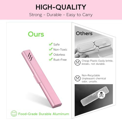 Travel Toothbrush Case, Portable Toothbrush Holder, Durable Aluminum Toothbrush Storage Box, Small Breathable Manual Toothbrush Container for Traveling, School, Camping, Business Trip - Pink - color: Pink