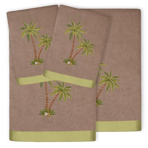 Flourish 4-Piece Premium Towel Set, Island Style Embroidery, Plush Turkish Cotton, Durable & Quick Dry, Elegant Bath Ensemble, 2 Bath 2 Hand Towels, Cocoa - color: Cocoa, size: 2 Pcs Bath 2 Pcs Hand Towel
