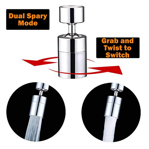 TOTOMO Kitchen Sink Faucet Aerator (Solid Brass) 2 Spray-mode (Shower&Bubble Stream) 360° Swivel Booster Sprayer adapter Water Saving Head attachment replacement - Chrome - color: Faucet Aerator 40° Angle - Polished Chrome