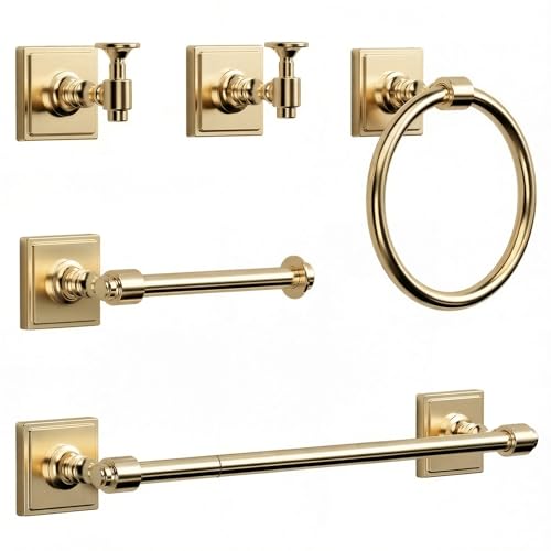 Champagne Bronze Bathroom Accessories Set, 5 Piece Bathroom Towel Holder Set, SUS304 Stainless Steel 24" Towel Bar, Towel Rack Set for Bathroom, Bathroom Hardware Set Wall Mounted - color: Champagne Bronze