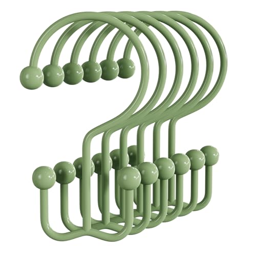Bathway Shower Curtain Hooks Green Shower Curtain Rings, 12 Pcs Double Hook Shower Curtain Hooks Rings Shower Curtain Hangers Rust Proof, Metal Shower Hooks for Bathroom Shower Curtain Rod - color: Green, style: Minimalist