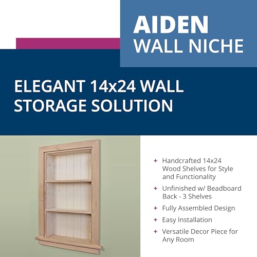 14x24 Aiden Recessed Wall Niche Medicine Cabinet Replacement, in The Wall Bathroom Cabinet Insert Shelf/Shelves, Made in North America, Real Wood, NO MDF, Beadboard, Unfinished - color: Unfinished 4 Shelf, size: 14x24