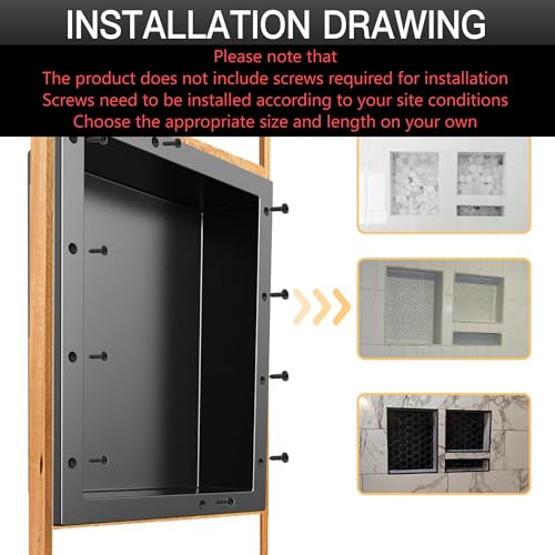 Shower Niche SMC Material 40(20+14+6) X16in Niche for Shower Wall Shower Niches Ready for Tile Shower Niche Shelf Black