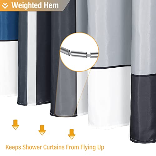 72x78 Modern Geometric Waterproof Fabric Shower Curtain Set, Navy Blue | Long Size, Premium Polyester, Weighted Hem, 12 Plastic Hook, Vibrant Color, Wrinkle-resistant, Quick-Dry, Machine Washable - color: Navy Blue, size: 72"W x 78"L (Pack of 1)