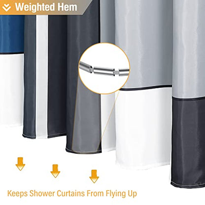 72x78 Modern Geometric Waterproof Fabric Shower Curtain Set, Navy Blue | Long Size, Premium Polyester, Weighted Hem, 12 Plastic Hook, Vibrant Color, Wrinkle-resistant, Quick-Dry, Machine Washable - color: Navy Blue, size: 72"W x 78"L (Pack of 1)