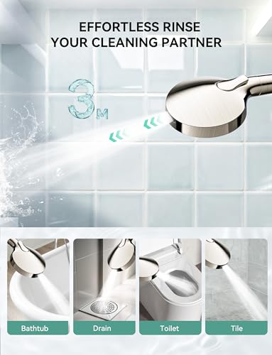 Magichome Shower Head with Handheld, High Pressure 10-Spd Detachable Chrome Showerhead with Stainless Hose - color: Brushed Nickel Sliver